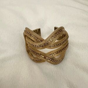 Vintage Gold Tone Mesh And Rhinestone Braided Bracelet